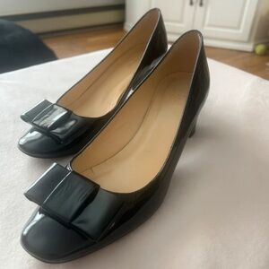 kate spade Black Patent Bow Mid-Heel Pumps